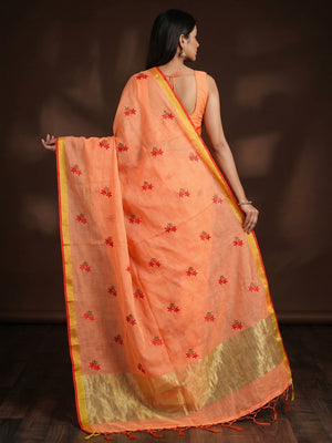 Intricate Orange Colored Festive Wear Woven Silk Saree - Image 2