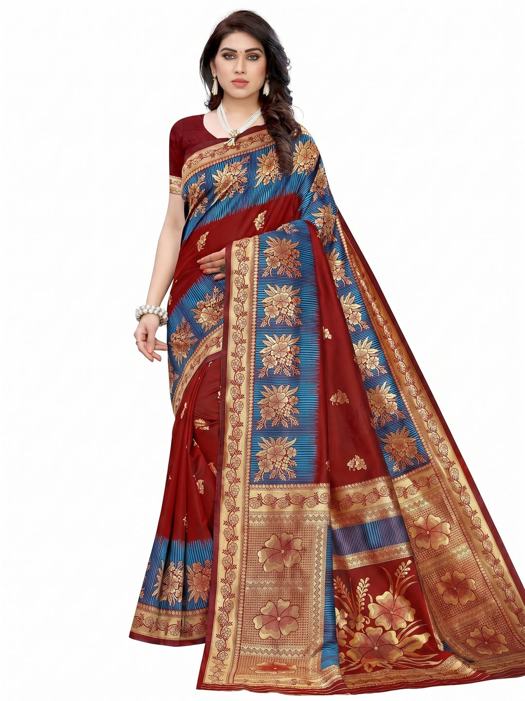 Demanding Maroon Colored Festive Wear Woven Jacquard Saree - Image 1