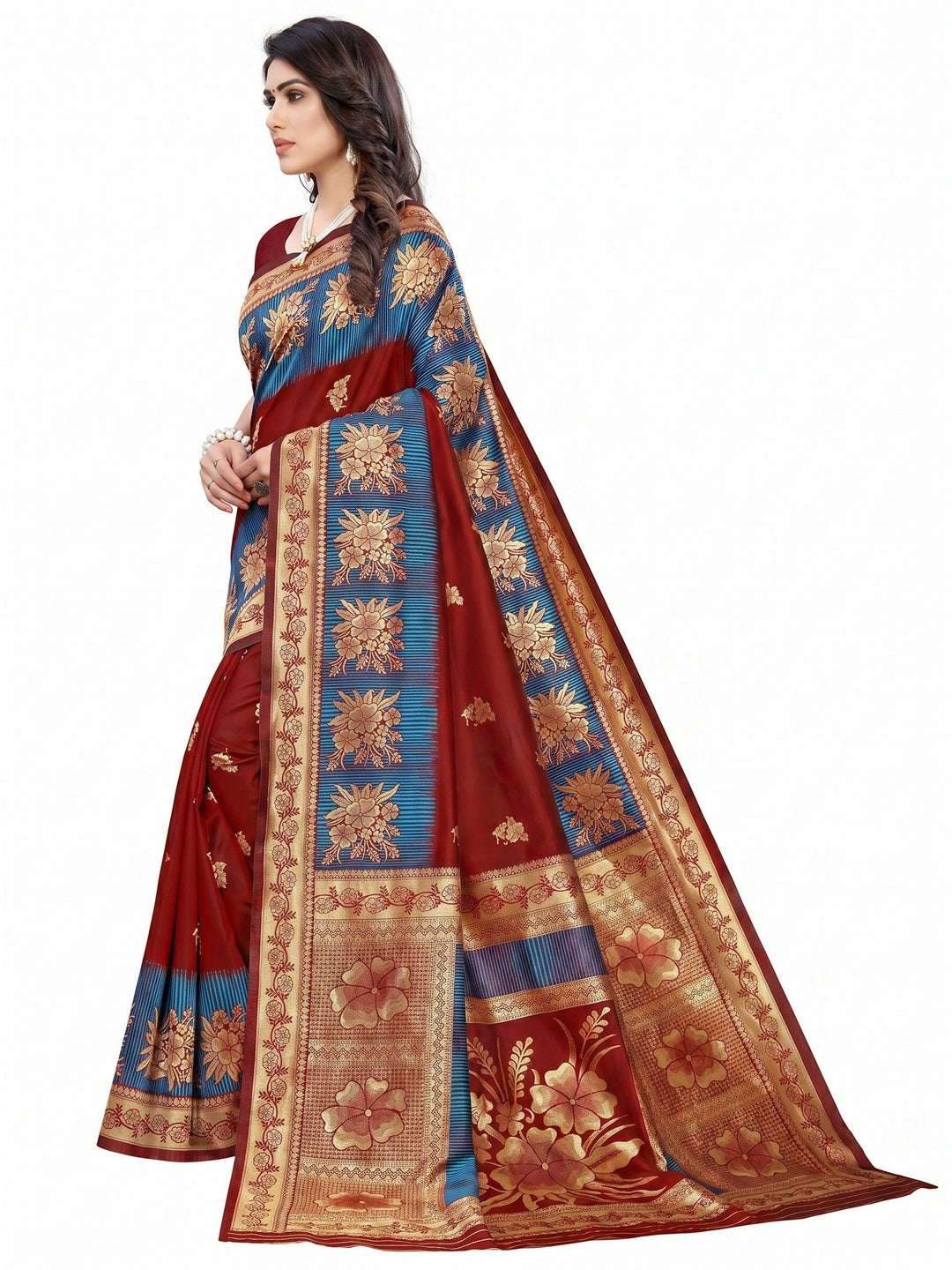 Demanding Maroon Colored Festive Wear Woven Jacquard Saree - Image 3