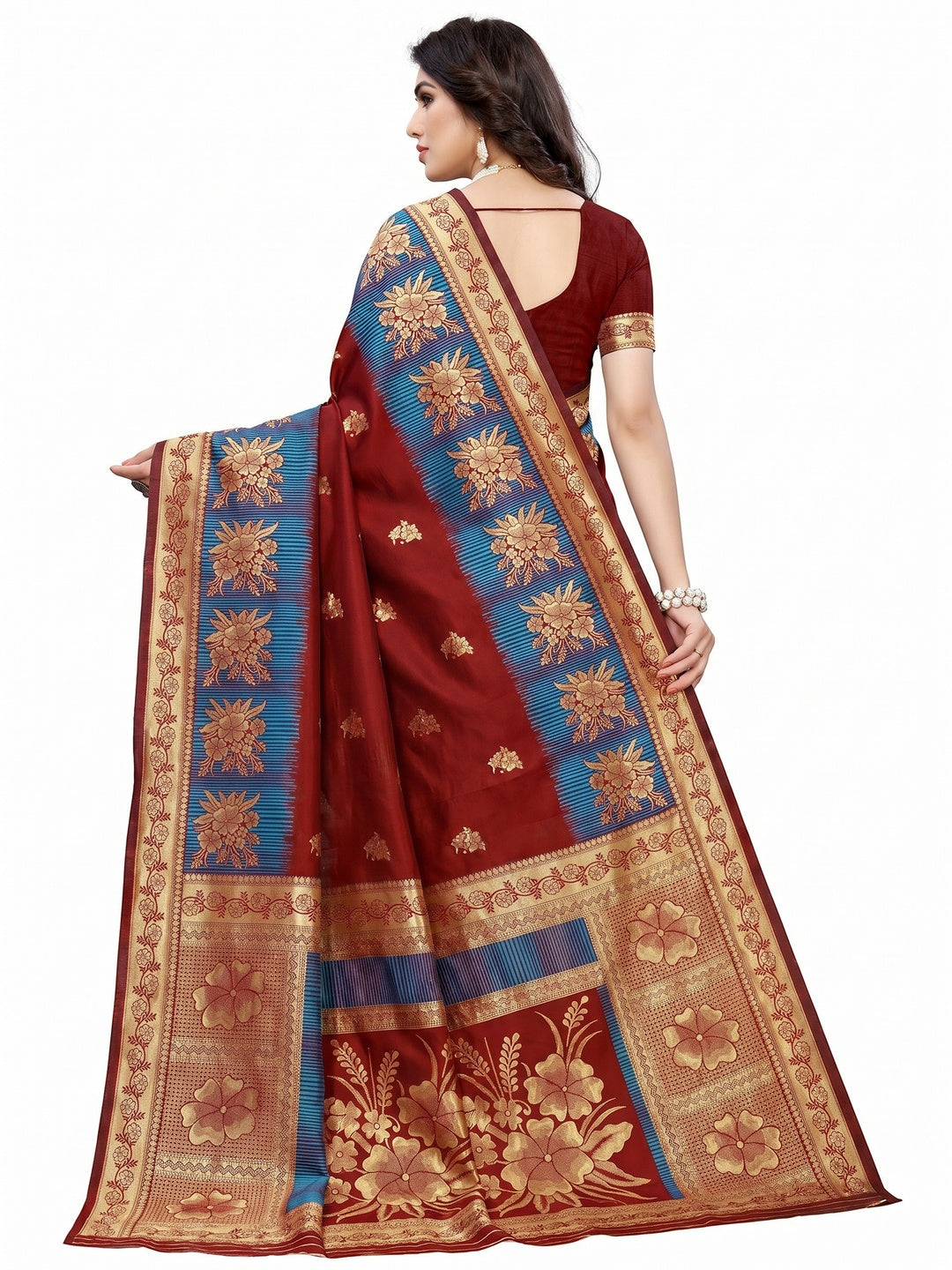 Demanding Maroon Colored Festive Wear Woven Jacquard Saree - Image 2
