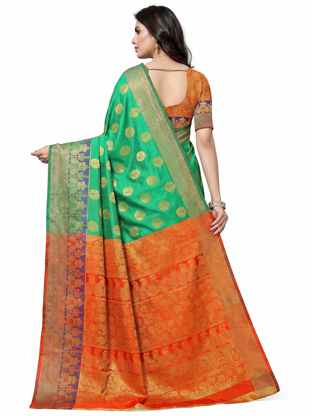 Arresting Green Colored Festive Wear Woven Kota Art Silk Banarasi Saree - Image 3