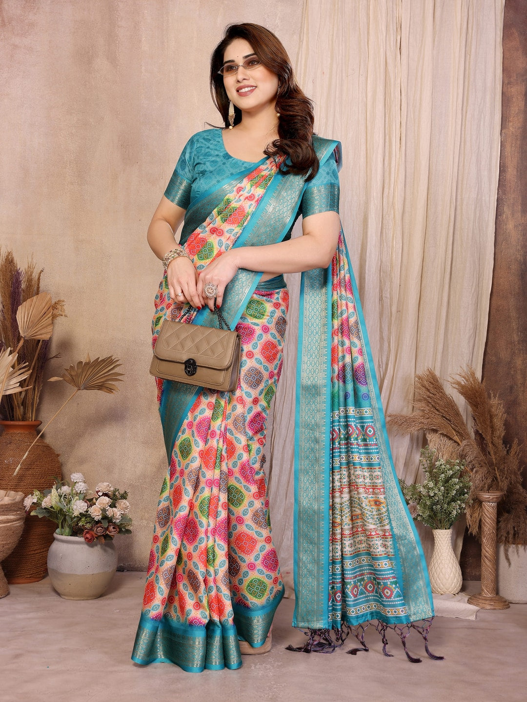 Peachmode Multicolor Cotton Silk Bandhej Print Saree with Zari Border - Image 5