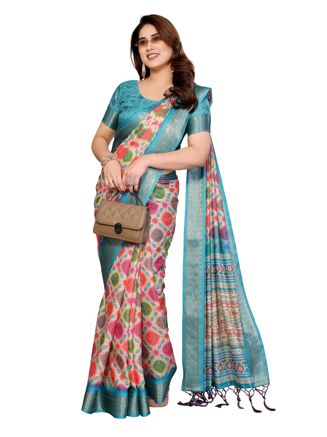 Peachmode Multicolor Cotton Silk Bandhej Print Saree with Zari Border - Image 12