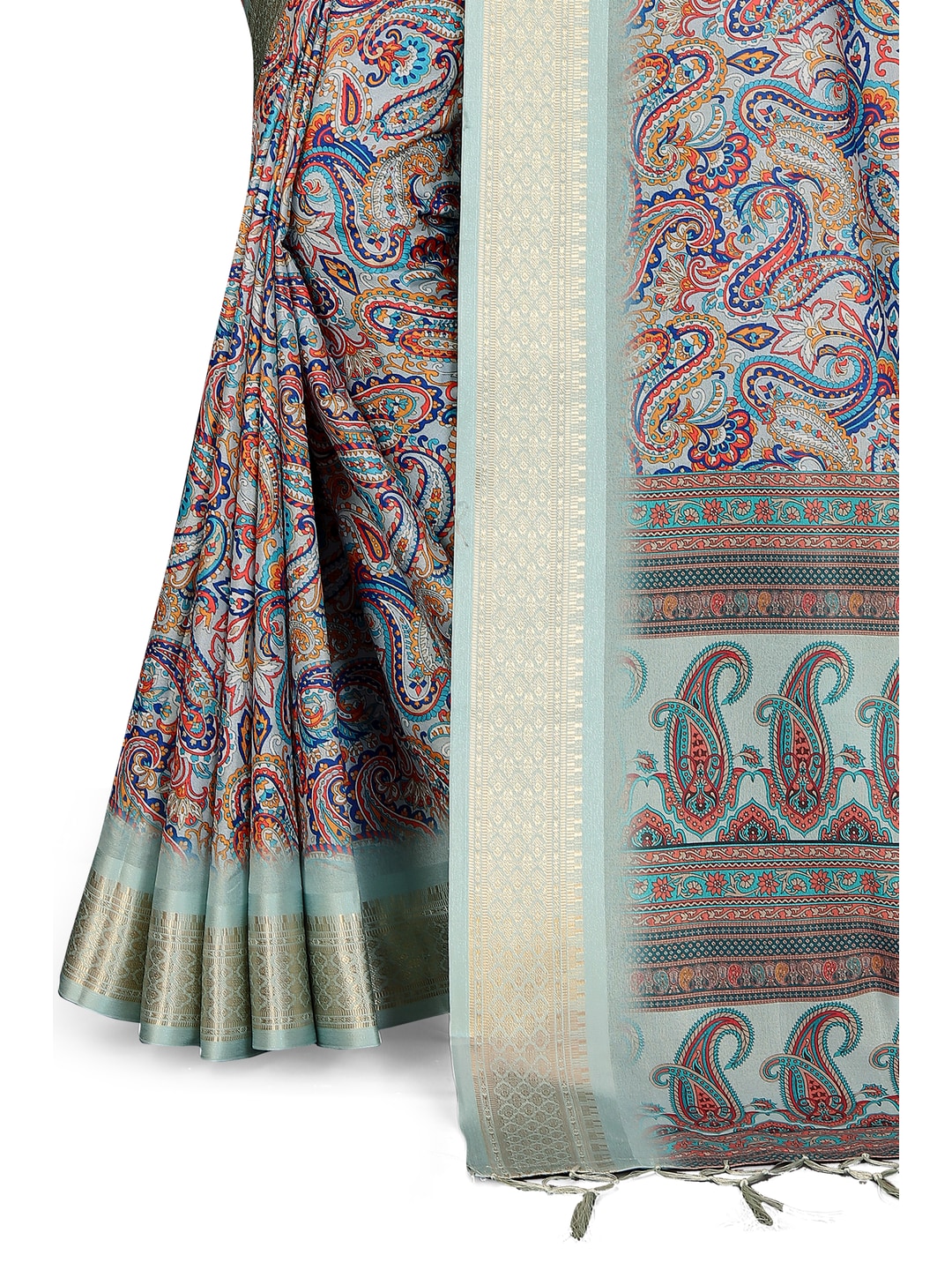 Peachmode Olive Cotton Silk Digital Print Saree with Jacquard Border - Image 26