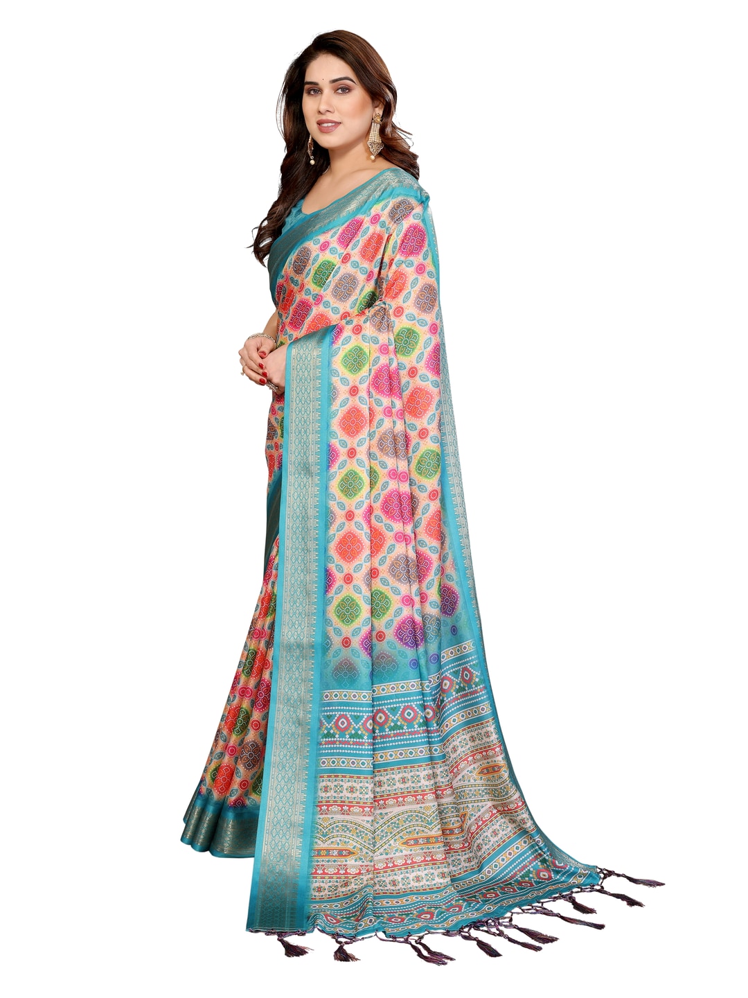 Peachmode Multicolor Cotton Silk Bandhej Print Saree with Zari Border - Image 16