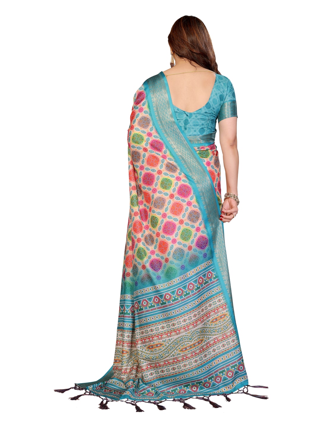 Peachmode Multicolor Cotton Silk Bandhej Print Saree with Zari Border - Image 17