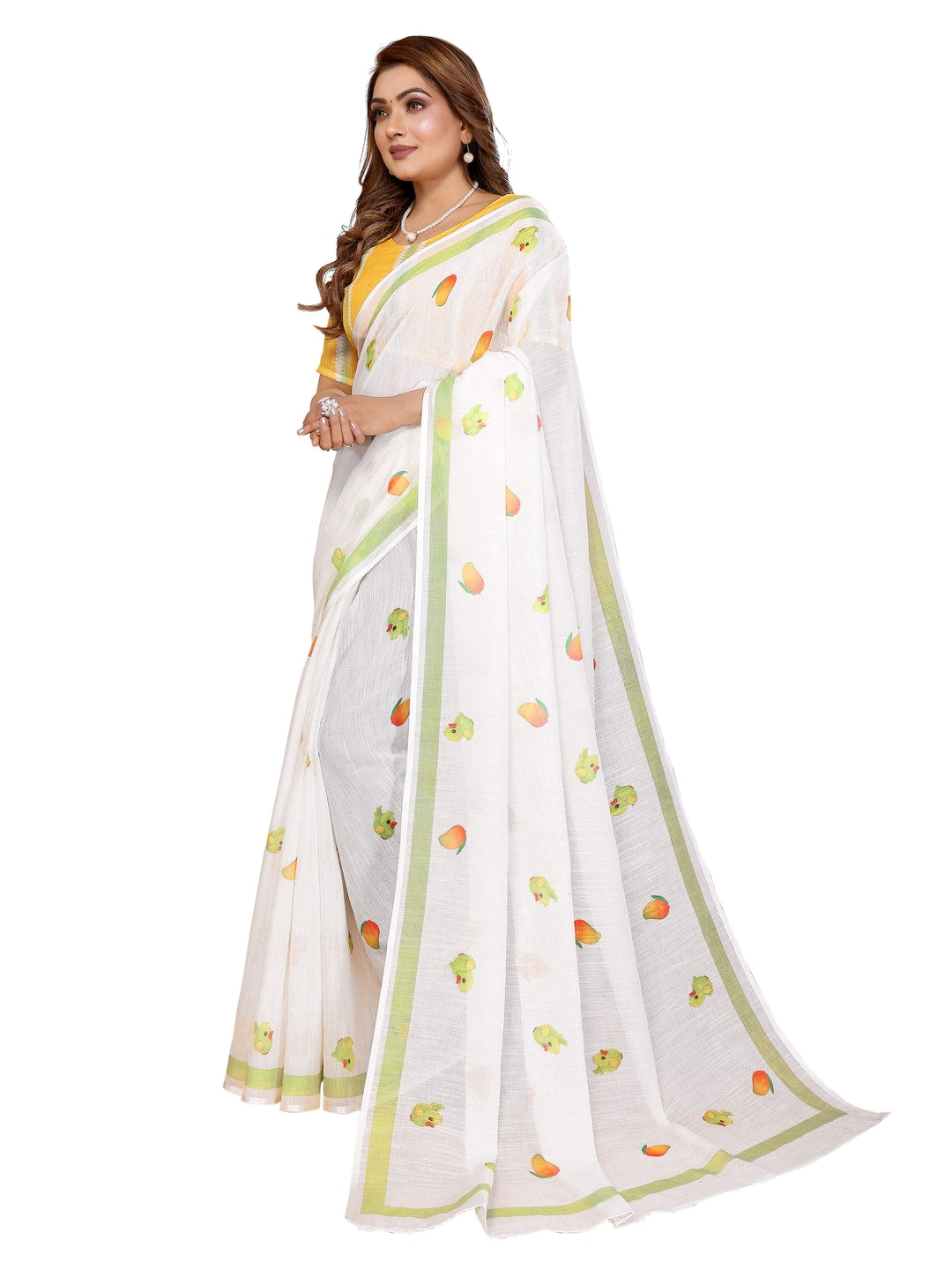 Peachmode Blue Soft Linen Cotton Printed Saree - Image 9