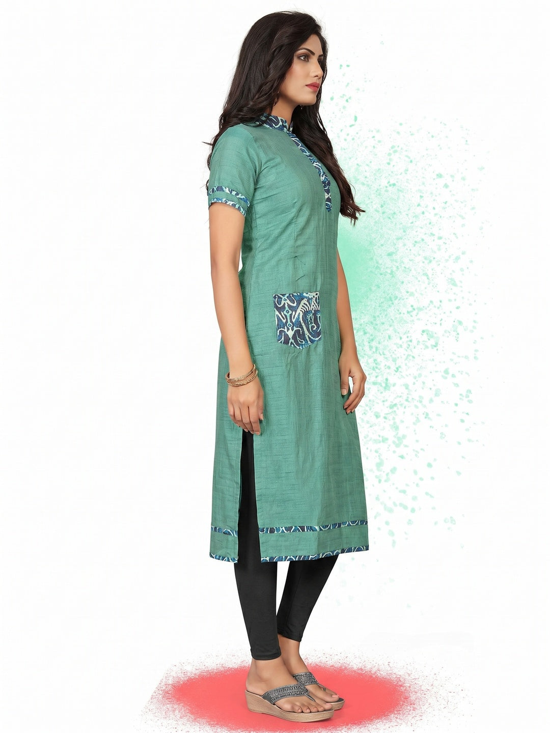 Pretty Sea Green Colored Casual Wear Art Silk Kurti - Image 1