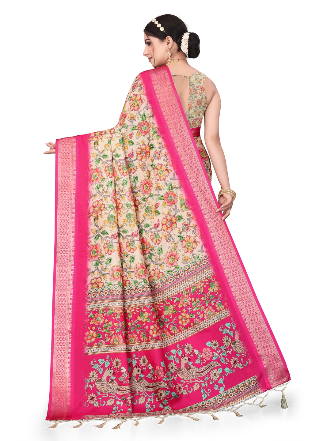 Peachmode Pink Cotton Silk Digital Print Saree with Jacquard Border - Image 31