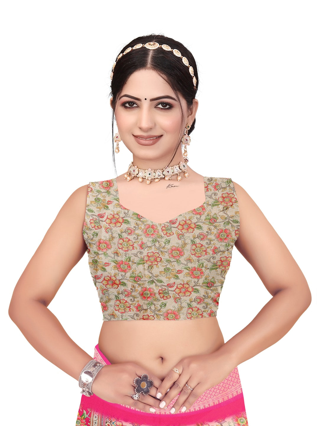 Peachmode Pink Cotton Silk Digital Print Saree with Jacquard Border - Image 32
