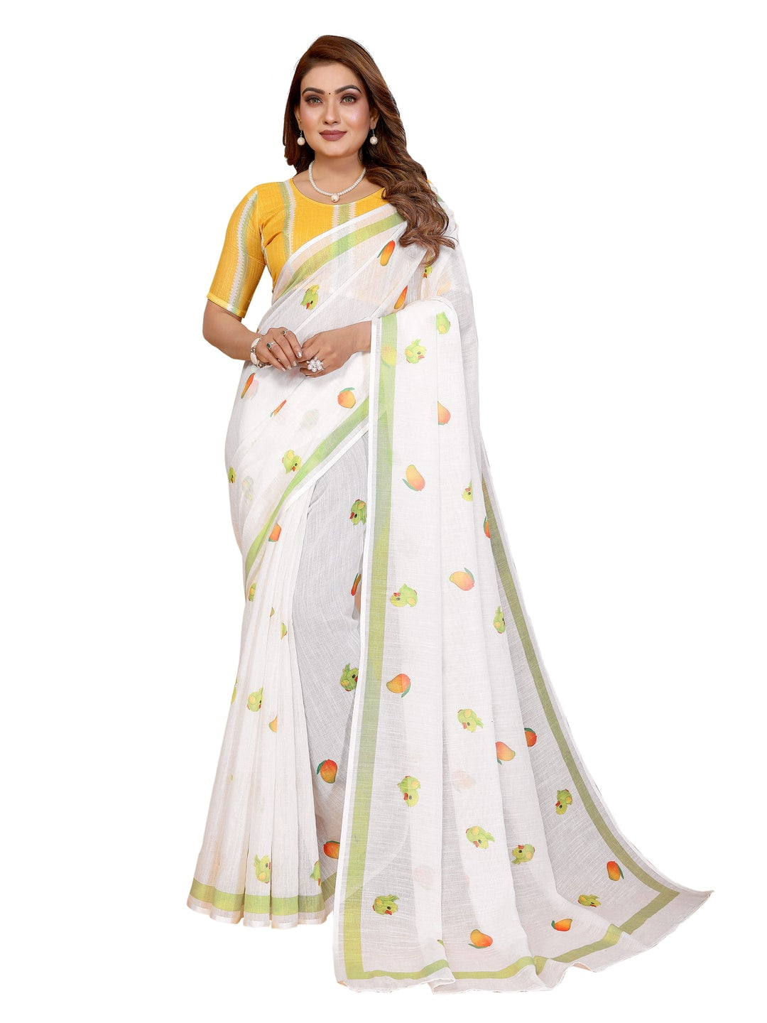 Peachmode Blue Soft Linen Cotton Printed Saree - Image 16