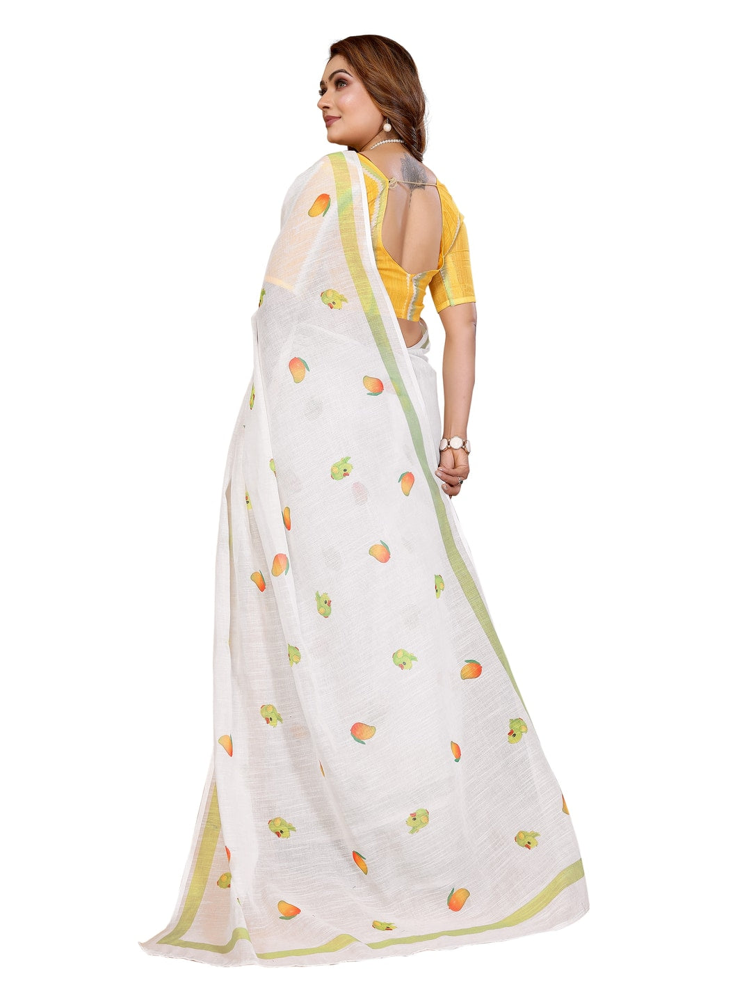 Peachmode Blue Soft Linen Cotton Printed Saree - Image 18