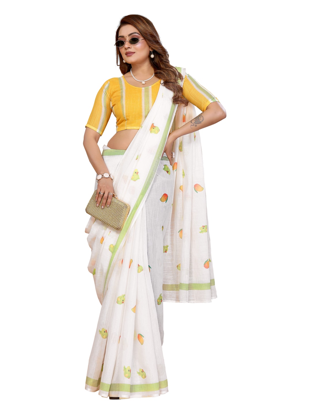 Peachmode Blue Soft Linen Cotton Printed Saree - Image 19