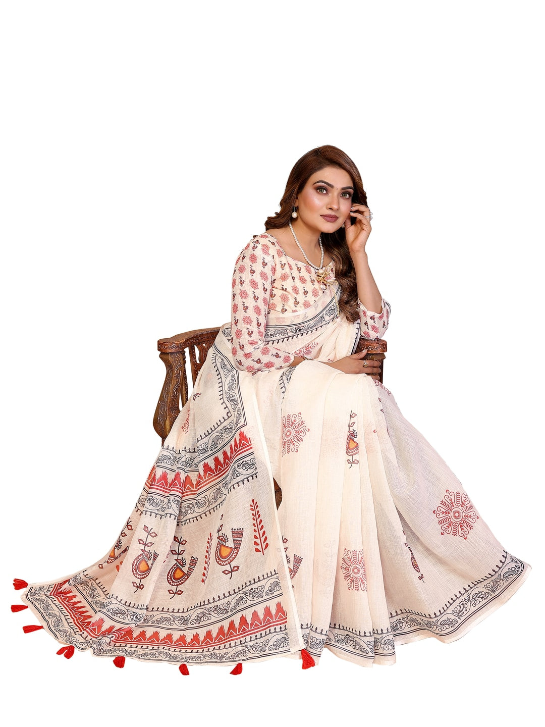 Peachmode Purple Soft Linen Cotton Printed Saree - Image 20