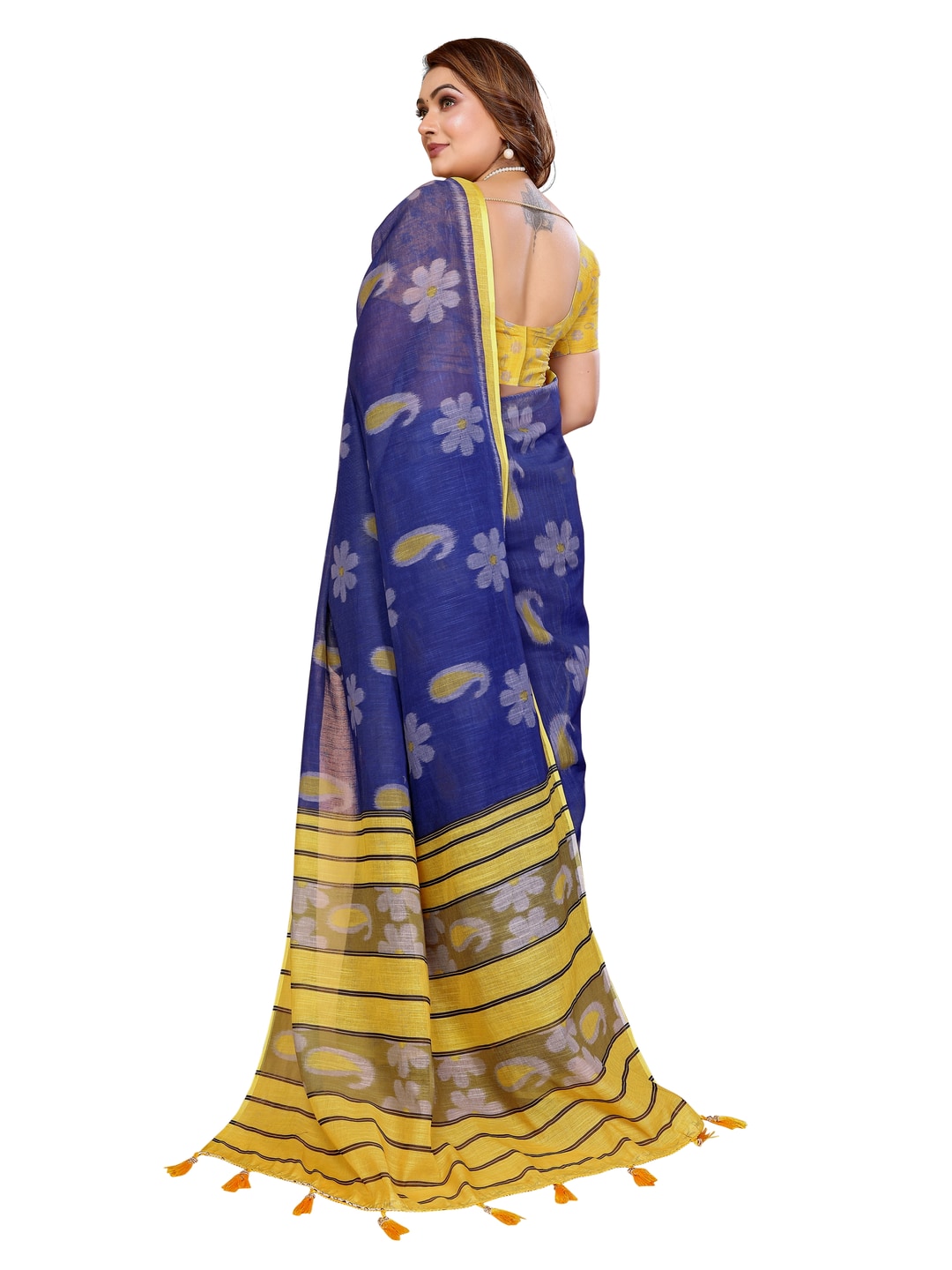 Peachmode Green Soft Linen Cotton Printed Saree - Image 19