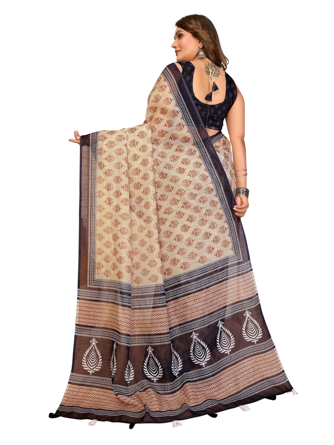 Peachmode Blue Soft Linen Cotton Printed Saree - Image 20