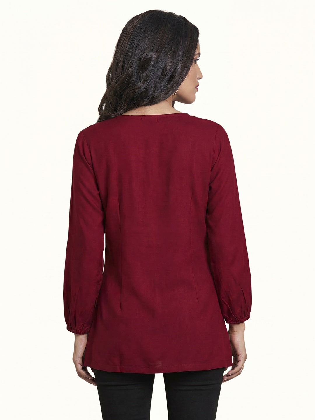 Appealing Red Colored Partywear Embroidered Rayon Western Top - Image 2