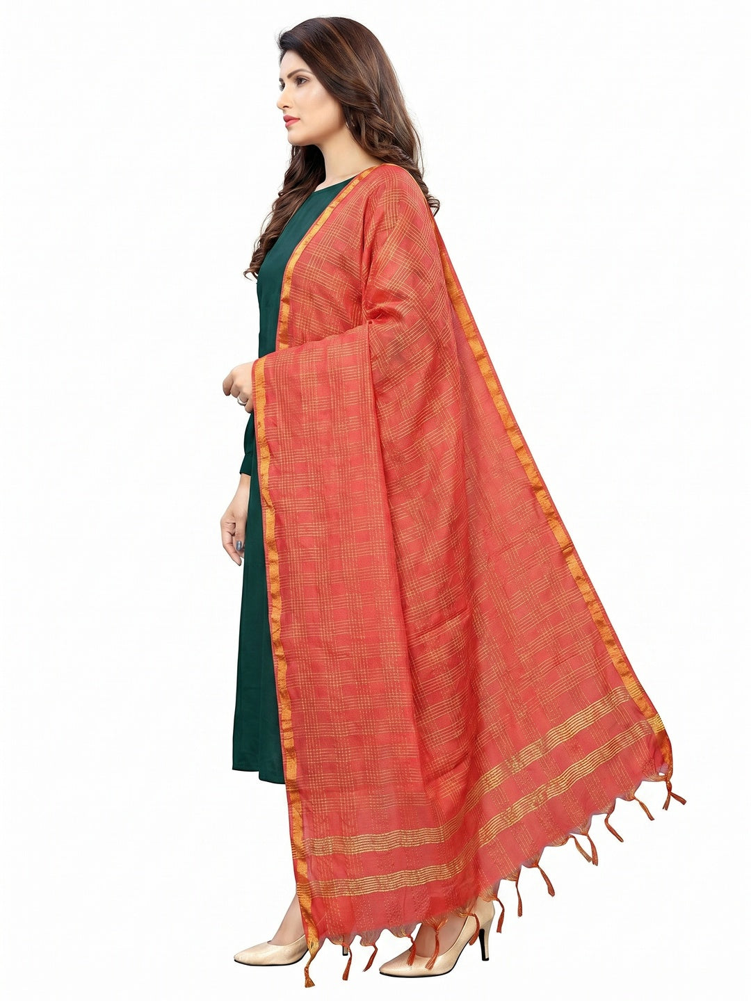 Charming Red Colored Festive Wear Cotton Silk Dupatta - Image 1