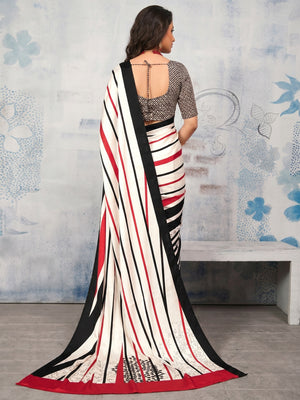 Multicolor Printed Half-Half Satin Saree - Image 1
