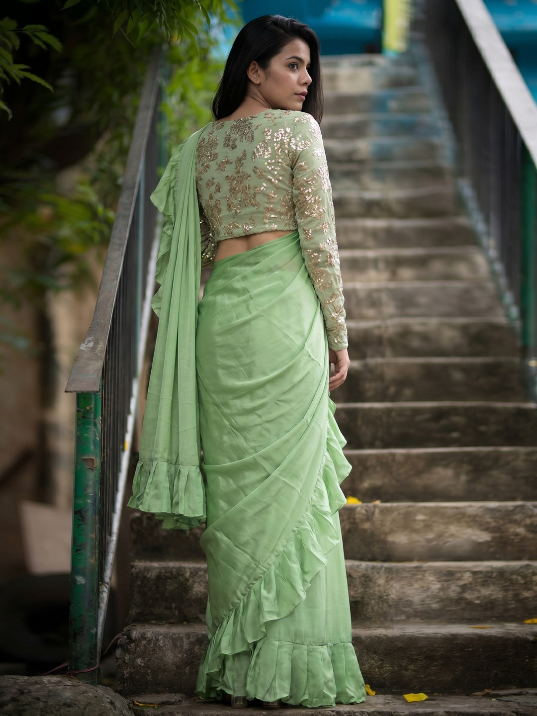 Flattering Pista Green Colored Partywear Embroidered Rangoli Silk Saree - Image 1