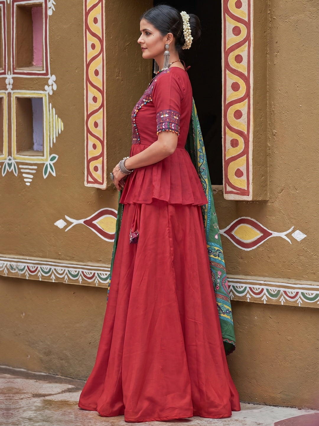 Trendy Maroon Colored Party Wear Embroidered Silk Navratri Lehenga Choli - Image 1