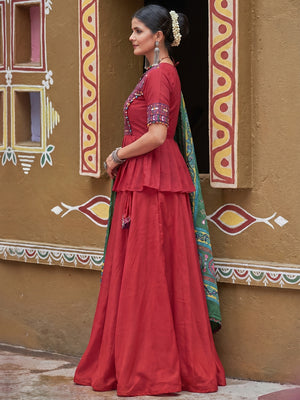 Trendy Maroon Colored Party Wear Embroidered Silk Navratri Lehenga Choli - Image 1
