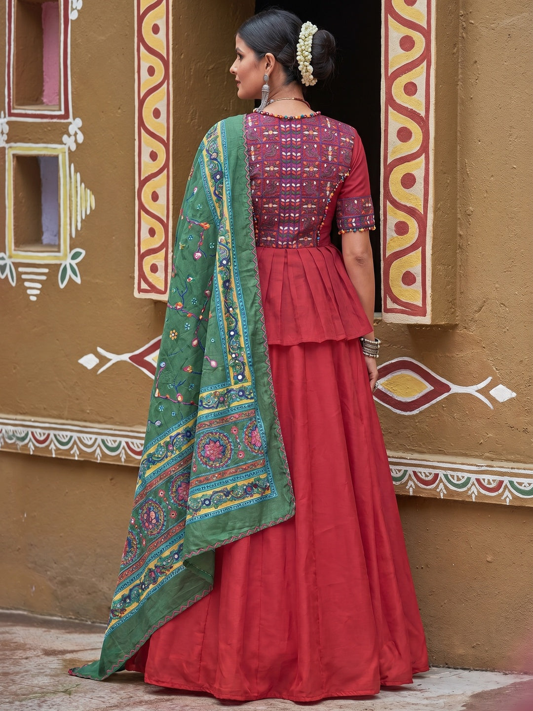 Trendy Maroon Colored Party Wear Embroidered Silk Navratri Lehenga Choli - Image 2