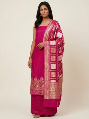 Mesmeric Dark Pink Colored Festive Wear Woven Heavy Banarasi Silk Dress Material - Image 1