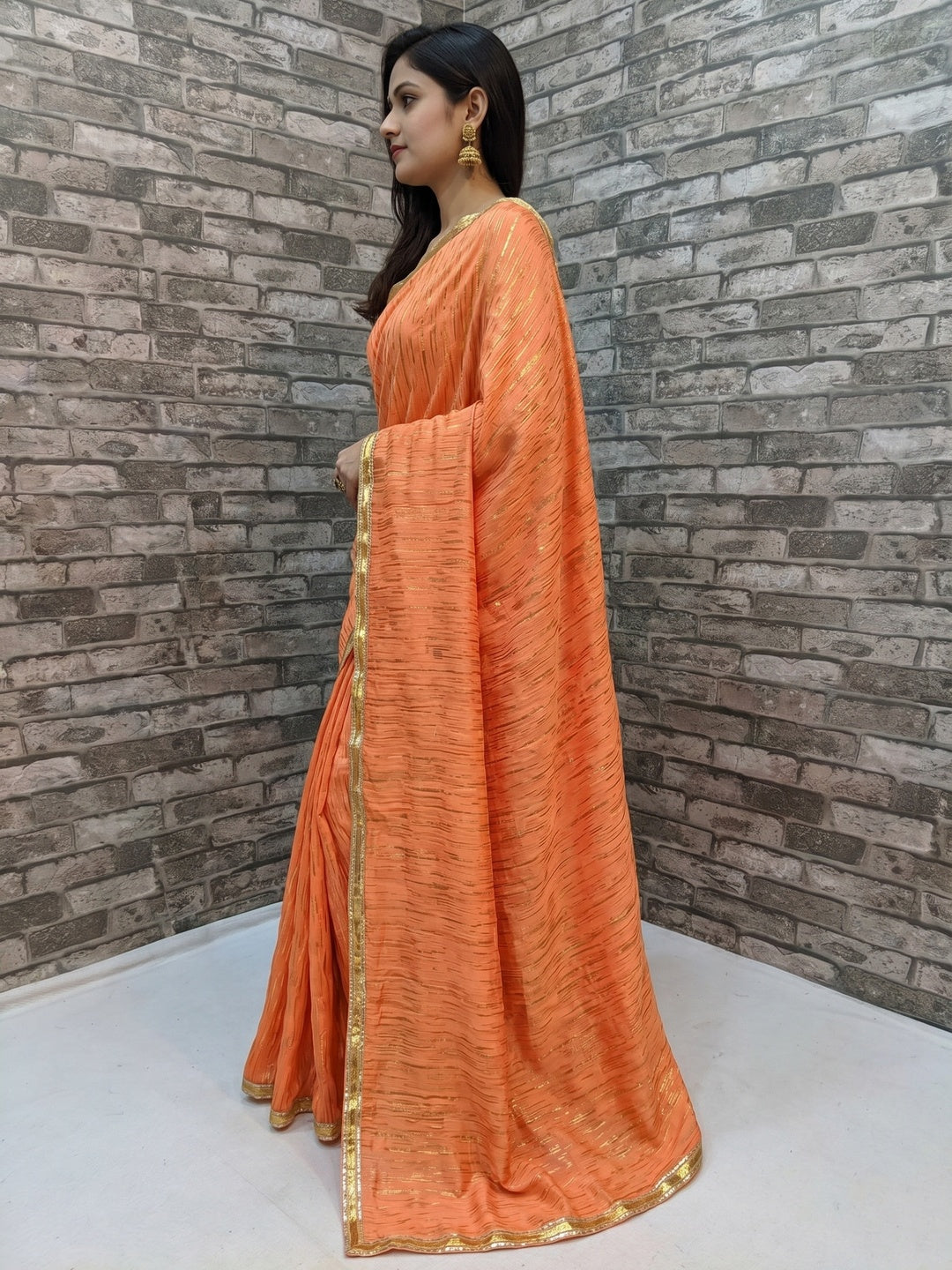 Blooming Orange Colored Partywear Art Silk Saree - Image 3