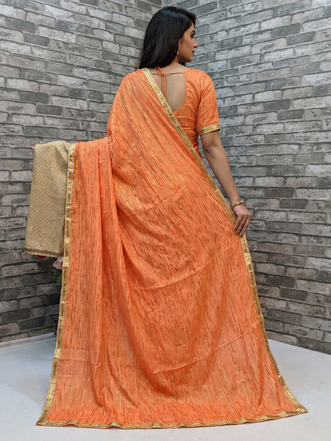 Blooming Orange Colored Partywear Art Silk Saree - Image 2