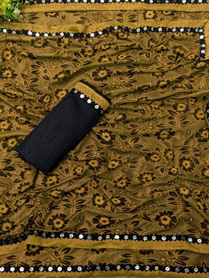 Eye-catching Mustard Colored Festive Wear Floral Woven Art Silk Saree - Image 2