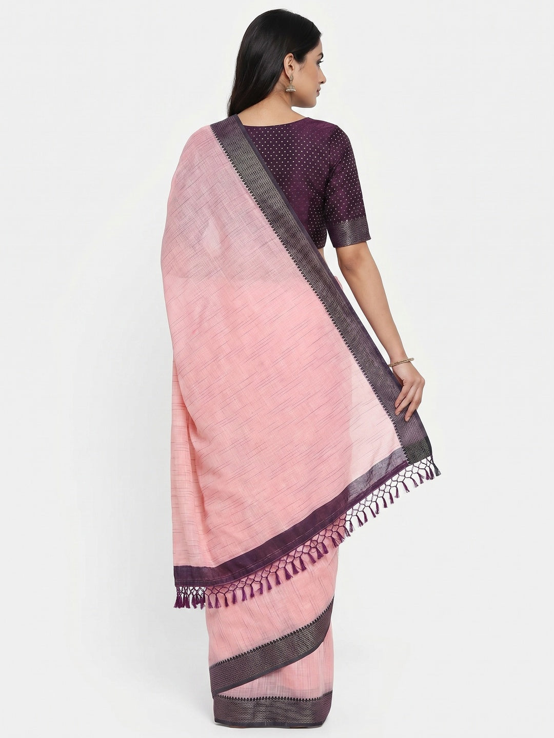 Captivating Pink Colored lining Pattern Casual Wear Cotton Saree - Image 2