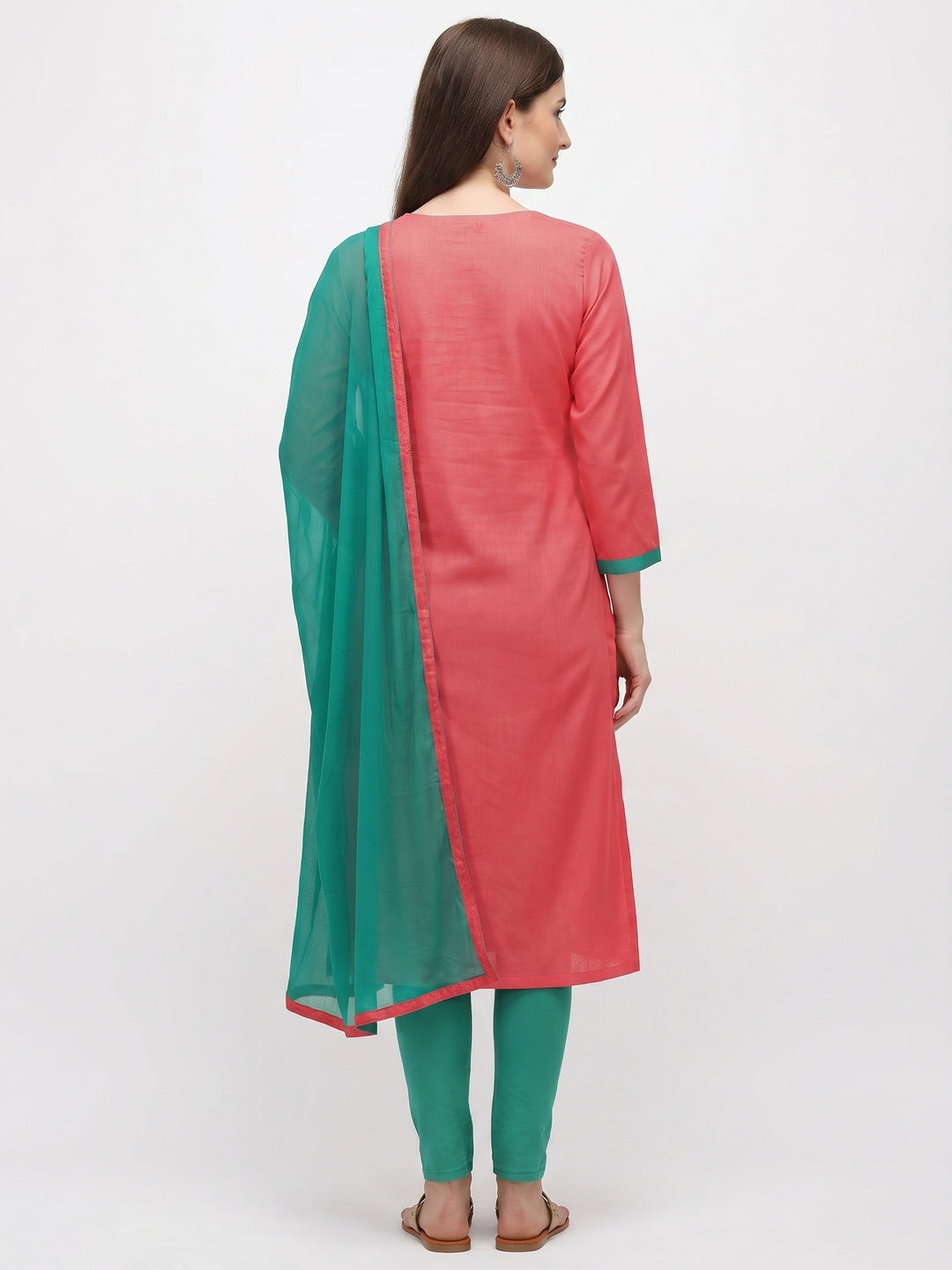 Exclusive Peach Coloured Embroidered Casual Wear Cotton Dress Material - Image 2