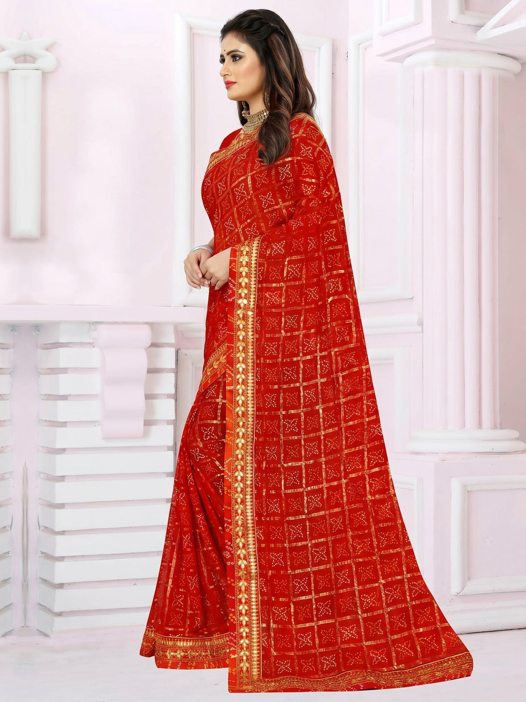 Glorious Maroon Coloured Casual Wear Printed Georgette Saree - Image 1