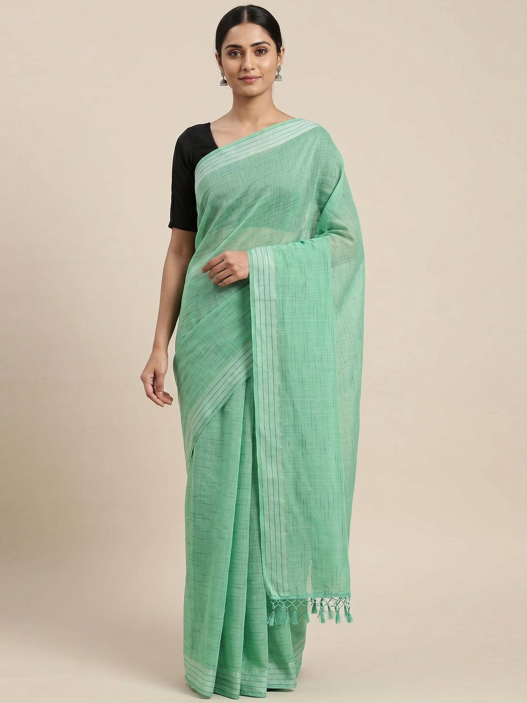Entrancing Rama Colored Casual Wear Solid Cotton Saree - Image 1