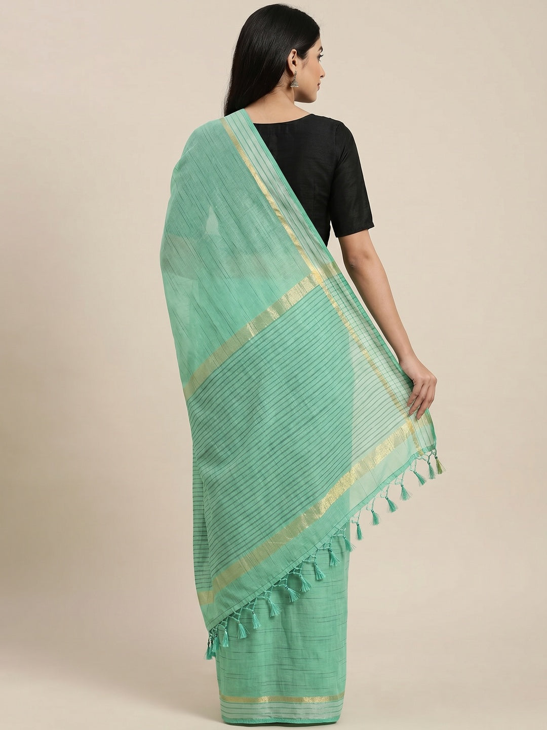 Entrancing Rama Colored Casual Wear Solid Cotton Saree - Image 2