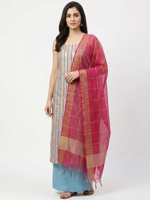Glorious Blue Colored Casual Embroidered Cotton Dress Material - Image 1