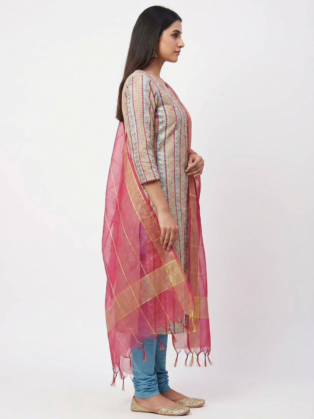 Glorious Blue Colored Casual Embroidered Cotton Dress Material - Image 3