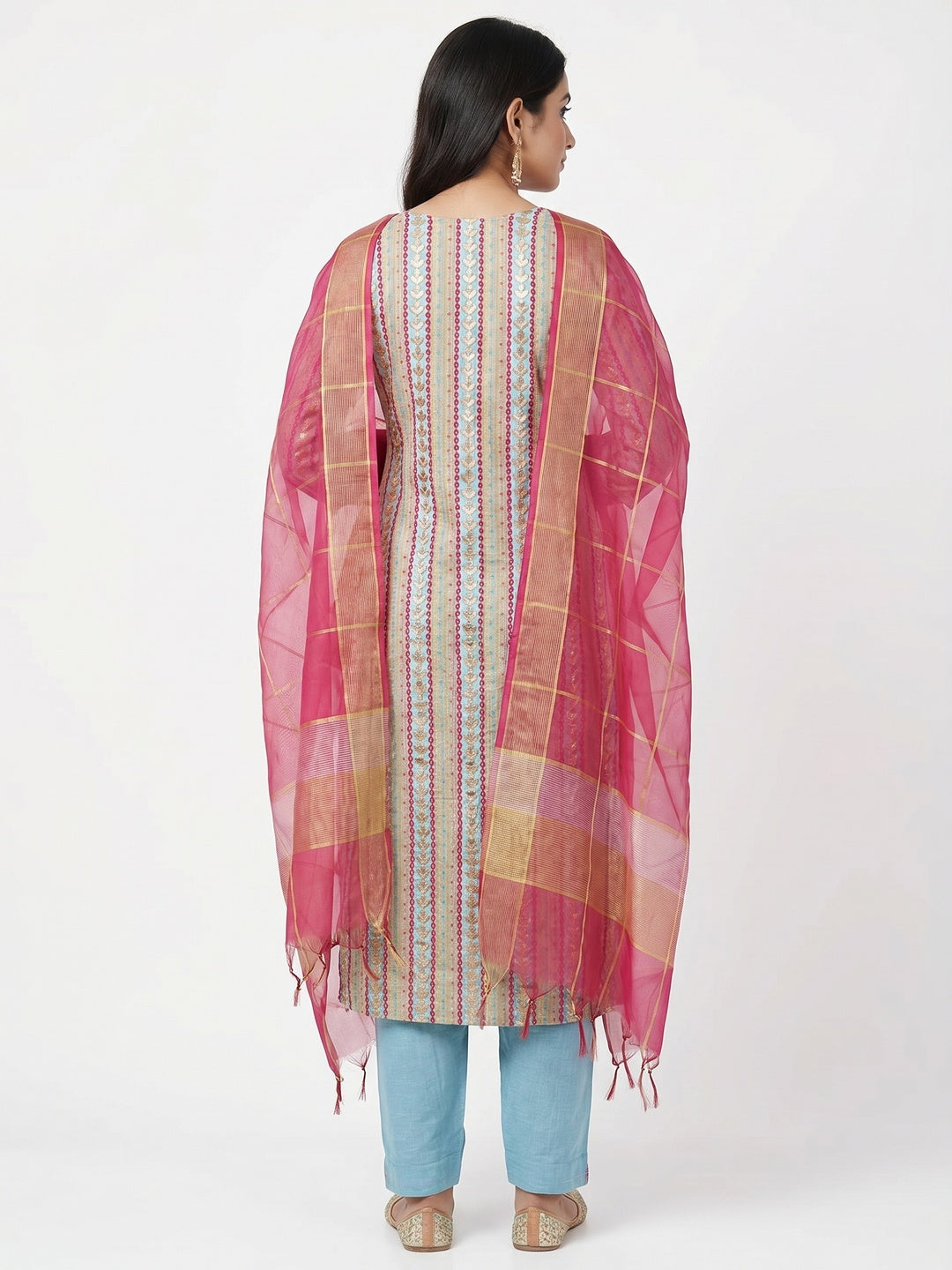 Glorious Blue Colored Casual Embroidered Cotton Dress Material - Image 2