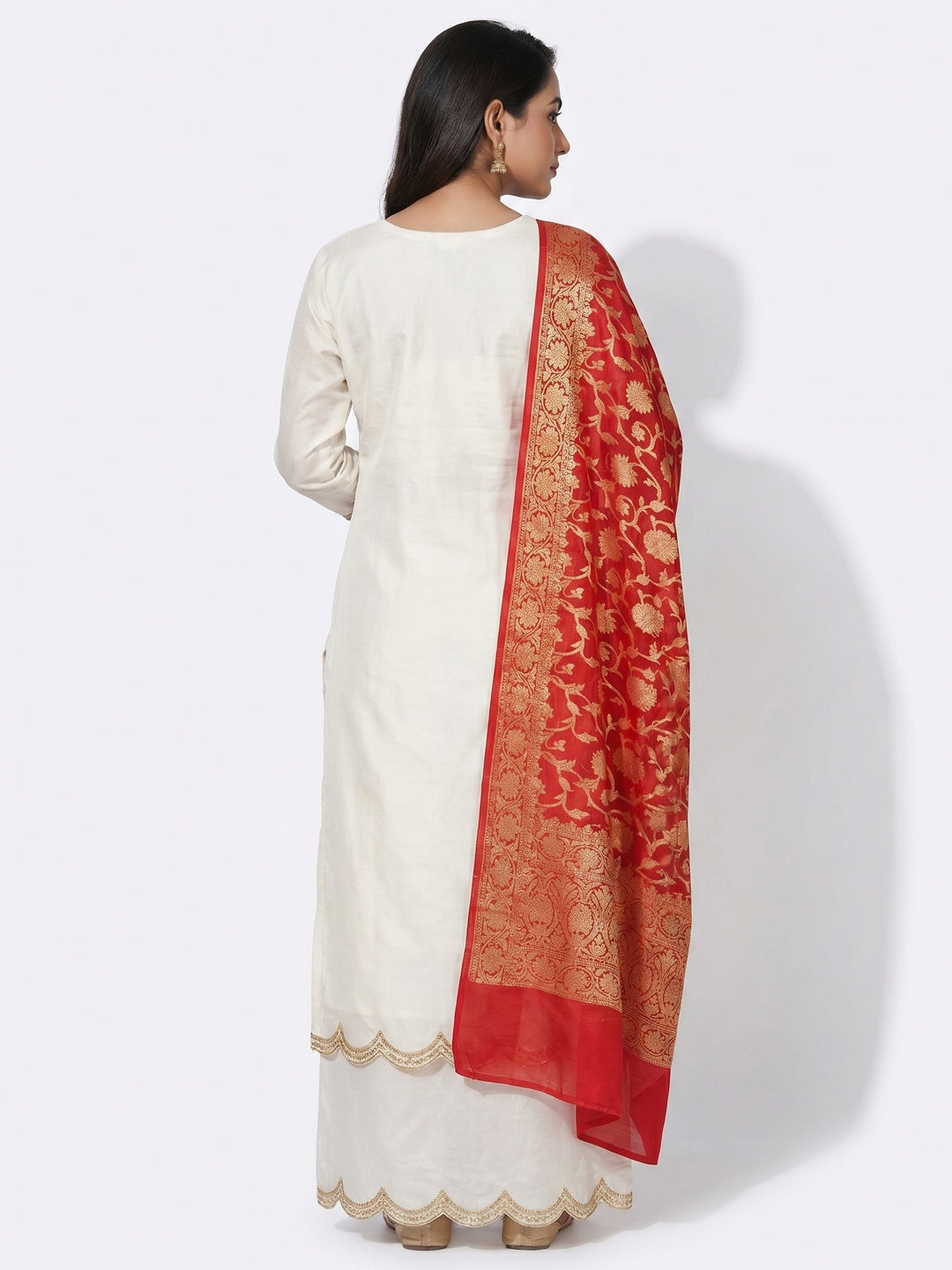Magnetic White Colored Festive Wear Embroidered Modal Chanderi Dress Material - Image 3