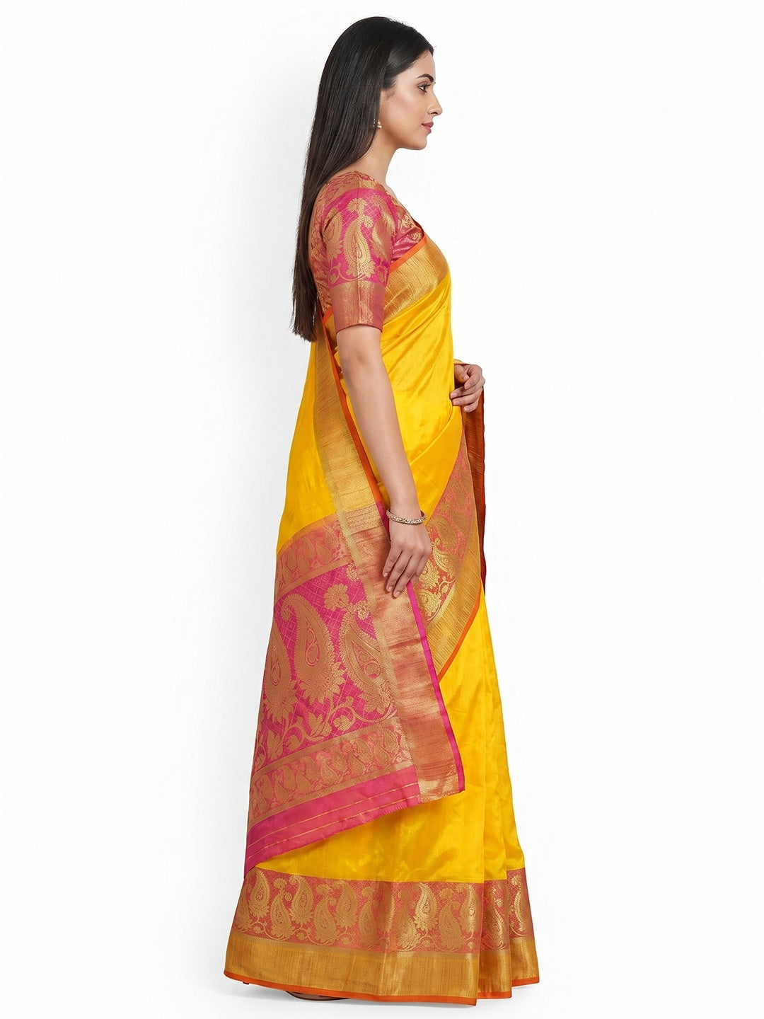 Impressive Yellow Colored Festive Wear Woven Silk Saree - Image 3