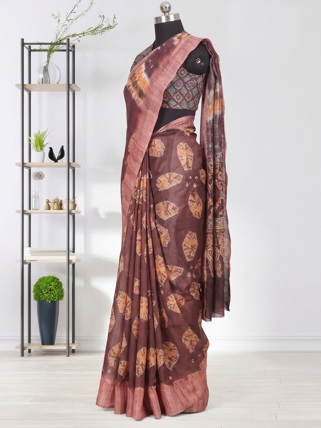 Radiant Brown Coloured Casual Wear Printed Linen Saree - Image 2