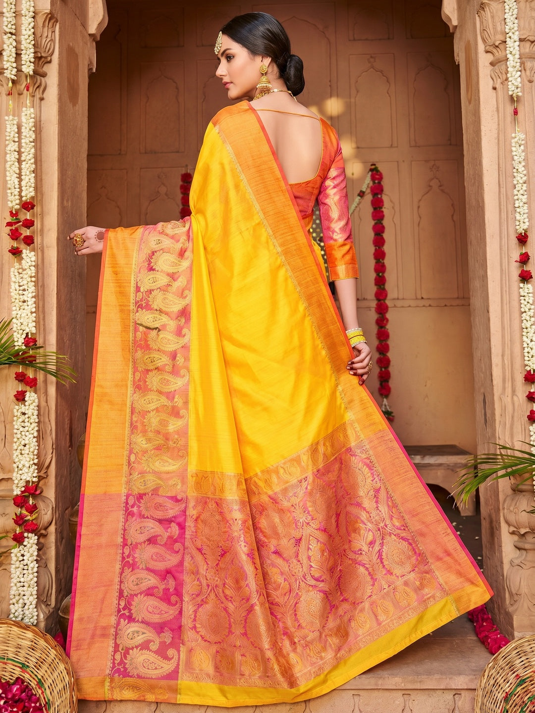 Adorable Yellow Colored Festive Wear Woven Art Silk Saree - Image 1