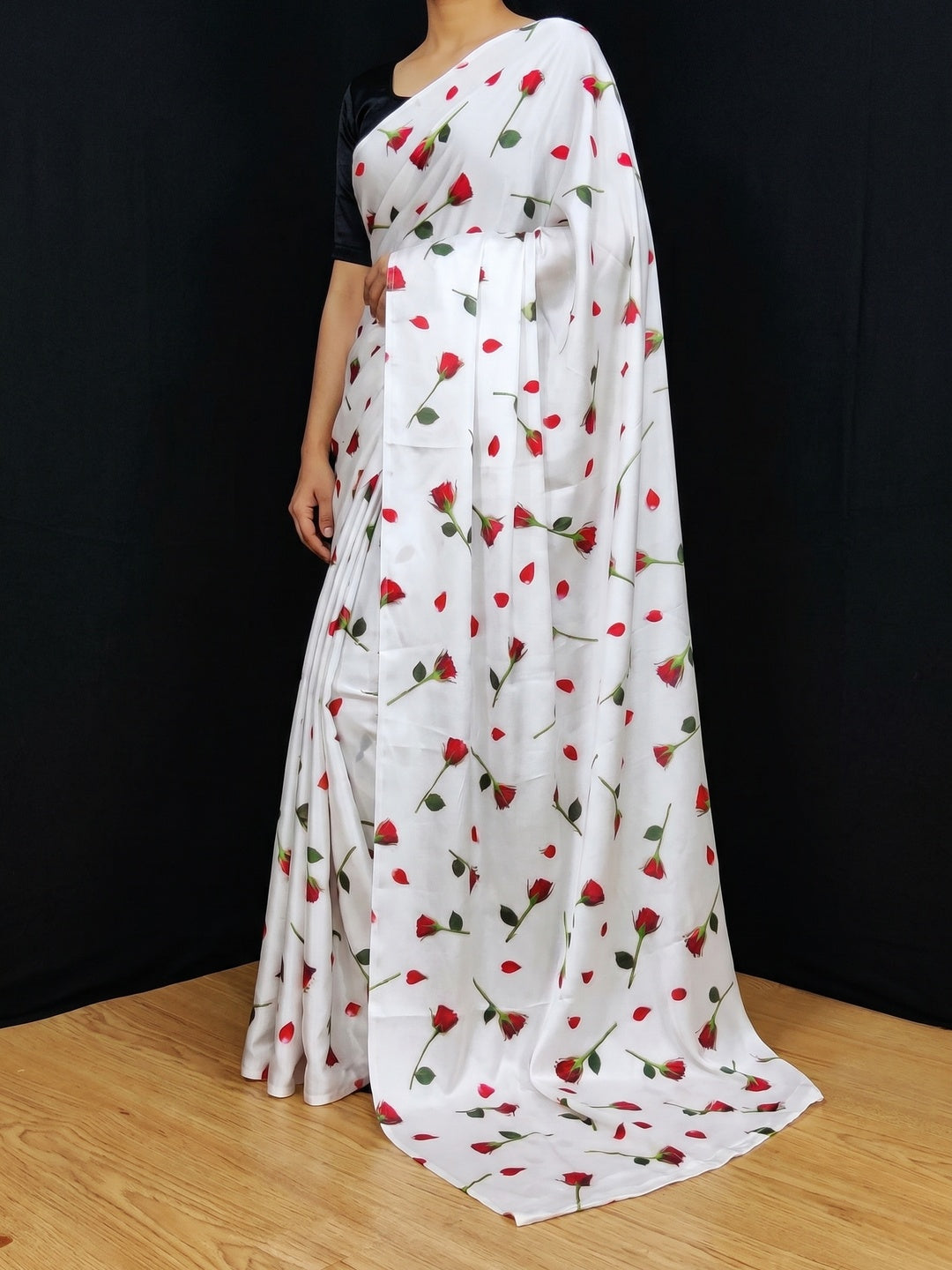 Capricious White Coloured Casual Wear Digital Printed Satin Saree - Image 2