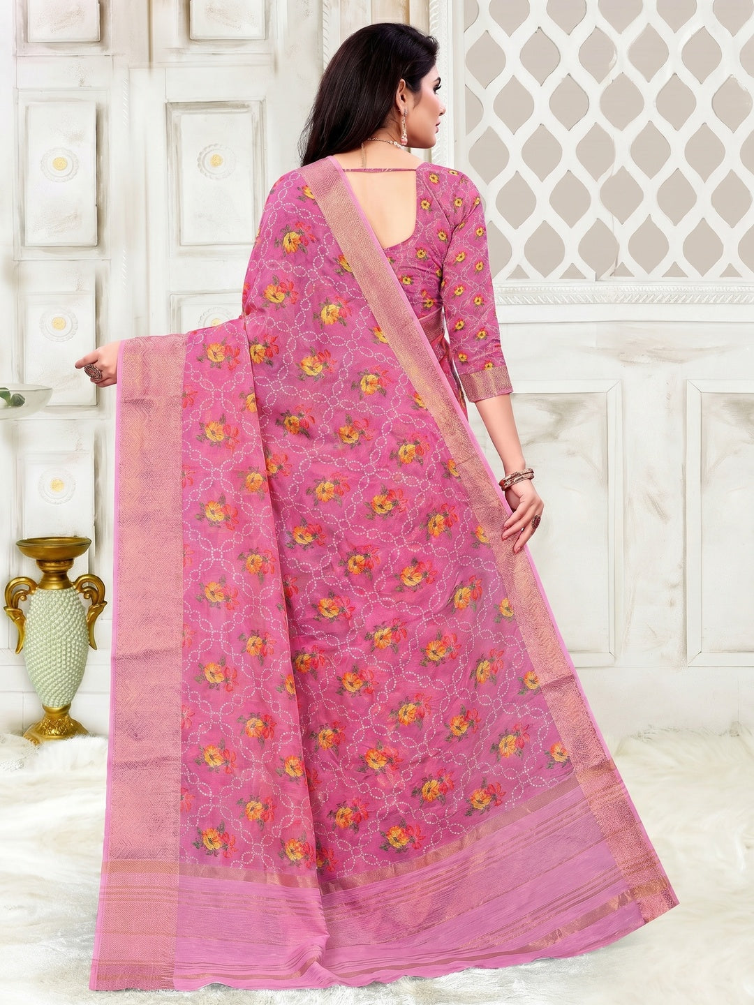Groovy Pink Colored Festive Wear Woven Banarasi Silk Saree - Image 2