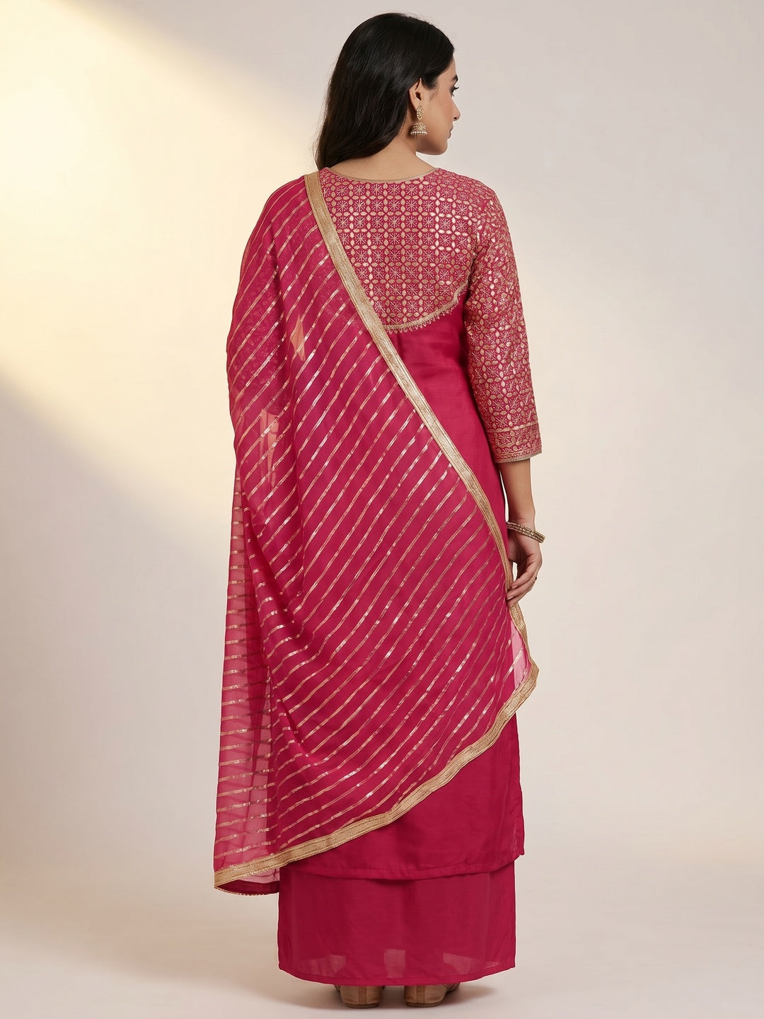 Stunning Dark Pink Colored Festive Wear Embroidered Heavy Modal Silk Dress Material - Image 2