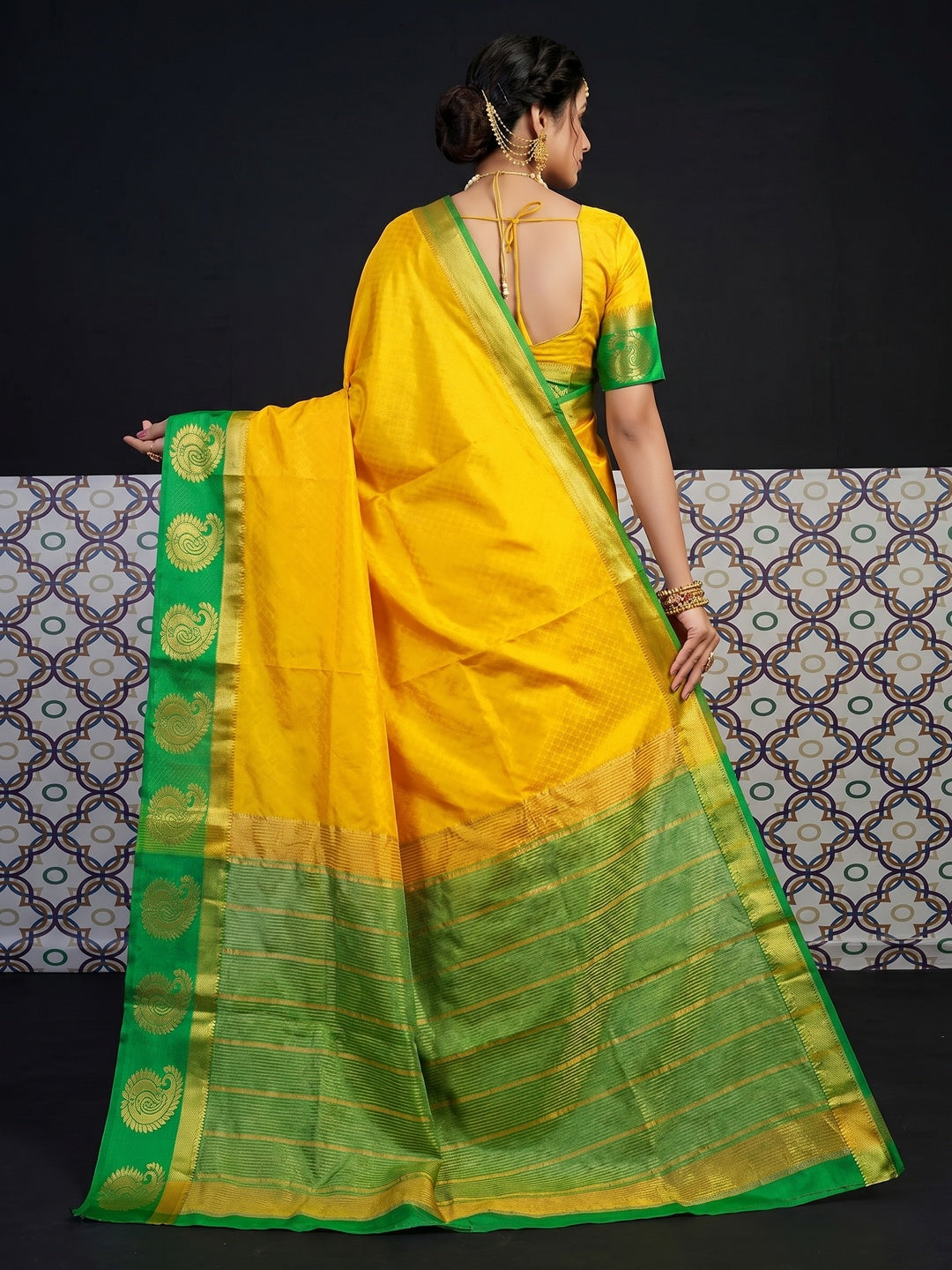 Glowing Yellow Coloured Festive Wear Woven Art Silk Saree - Image 3
