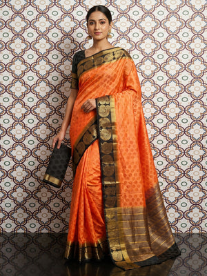 Unique Peach Coloured Festive Wear Woven Art Silk Saree - Image 1