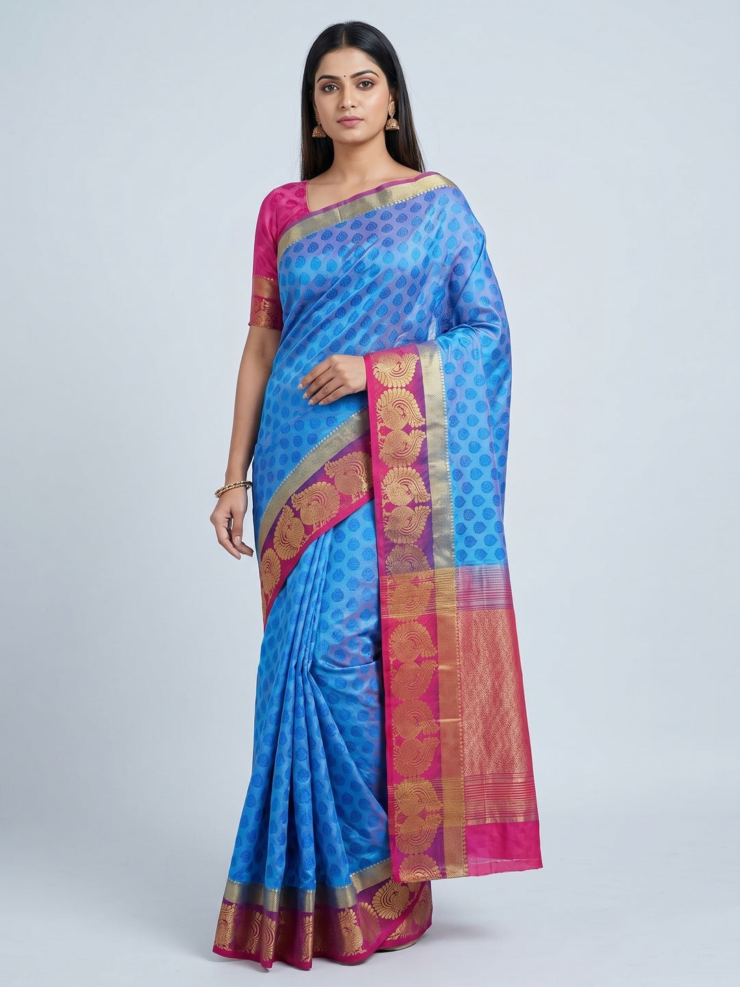 Magnetic Blue Coloured Festive Wear Woven Art Silk Saree - Image 1