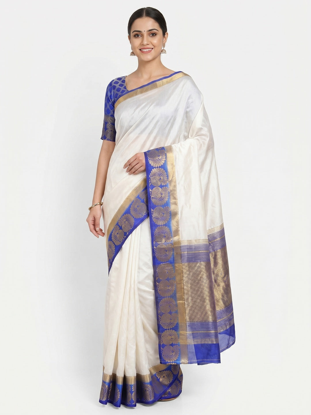 Refreshing White Coloured Festive Wear Woven Art Silk Saree - Image 4